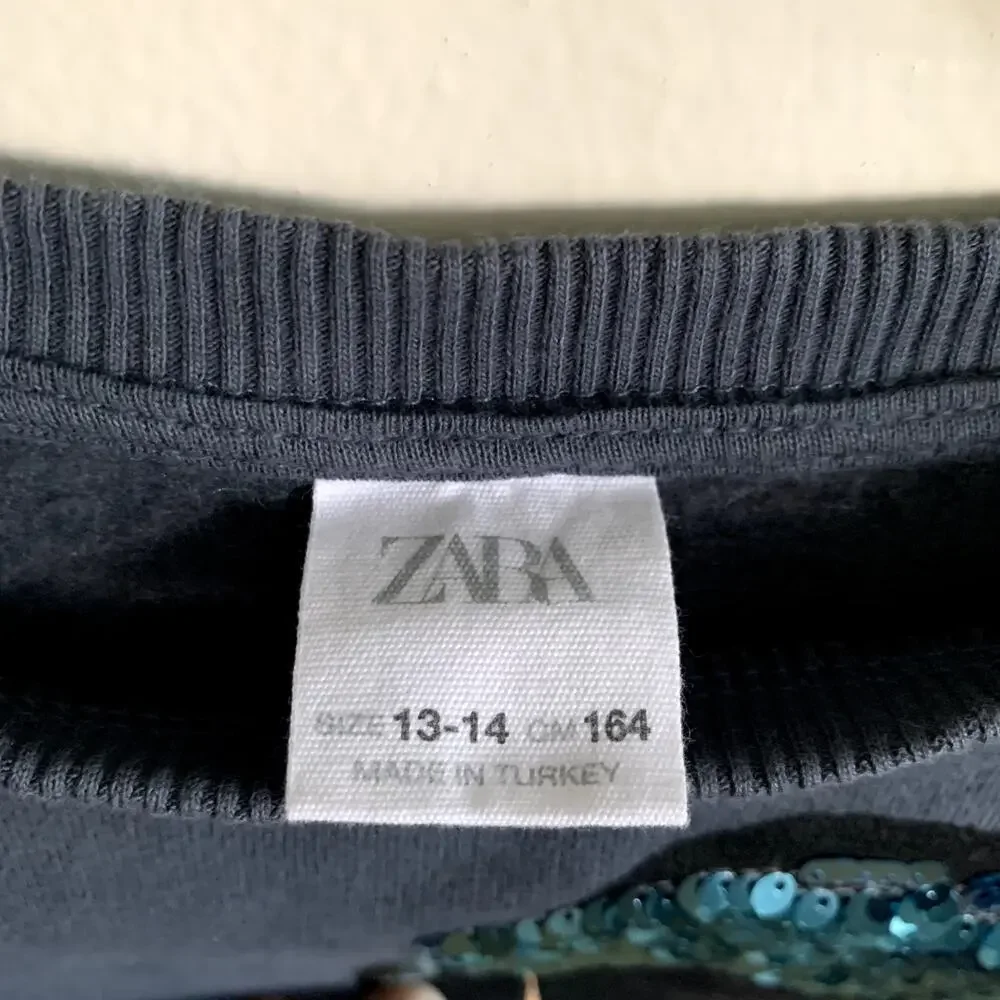 Zara Sequined Girl Graphic Peplum Crewneck Cotton Sweatshirt Size 13-14